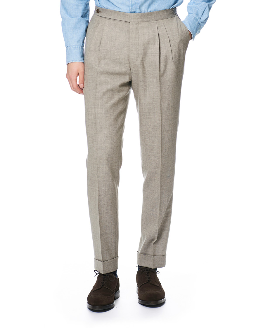 Herre | Bukser | Morris Heritage | Carl Double Pleated Wool Trousers Beige