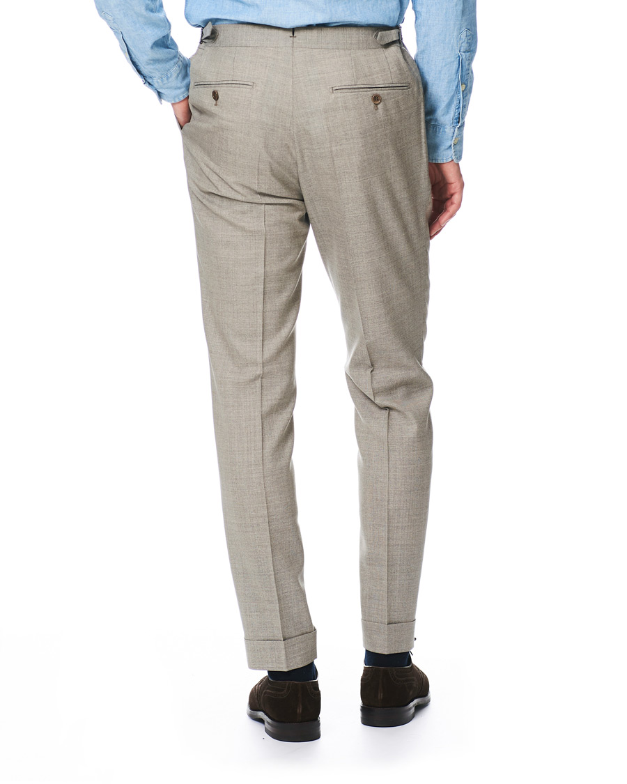 Herre | Bukser | Morris Heritage | Carl Double Pleated Wool Trousers Beige