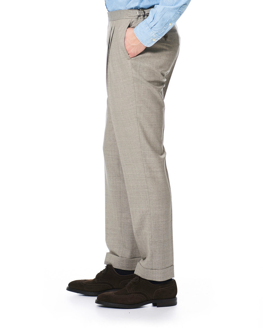 Herre | Bukser | Morris Heritage | Carl Double Pleated Wool Trousers Beige