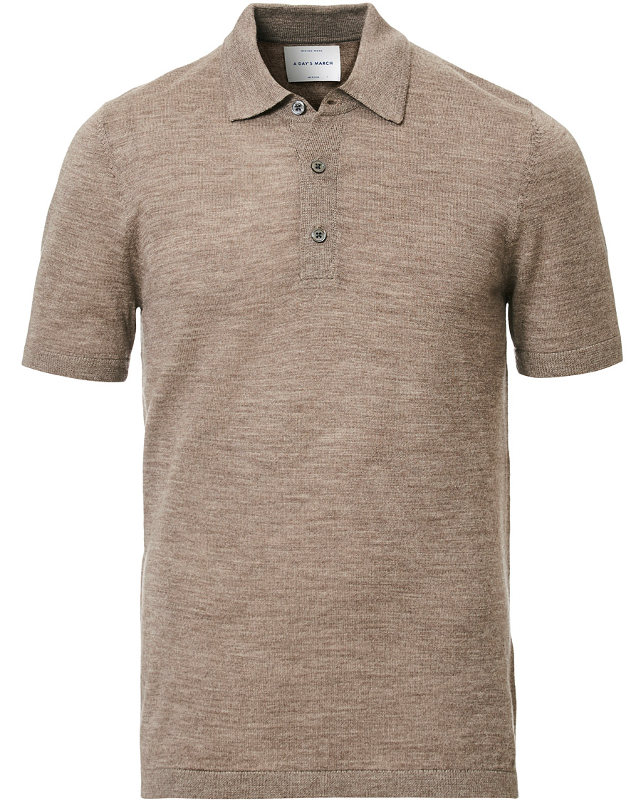 Herre | Pikéer | A Day's March | Short Sleeve Merino Polo Taupe Melange
