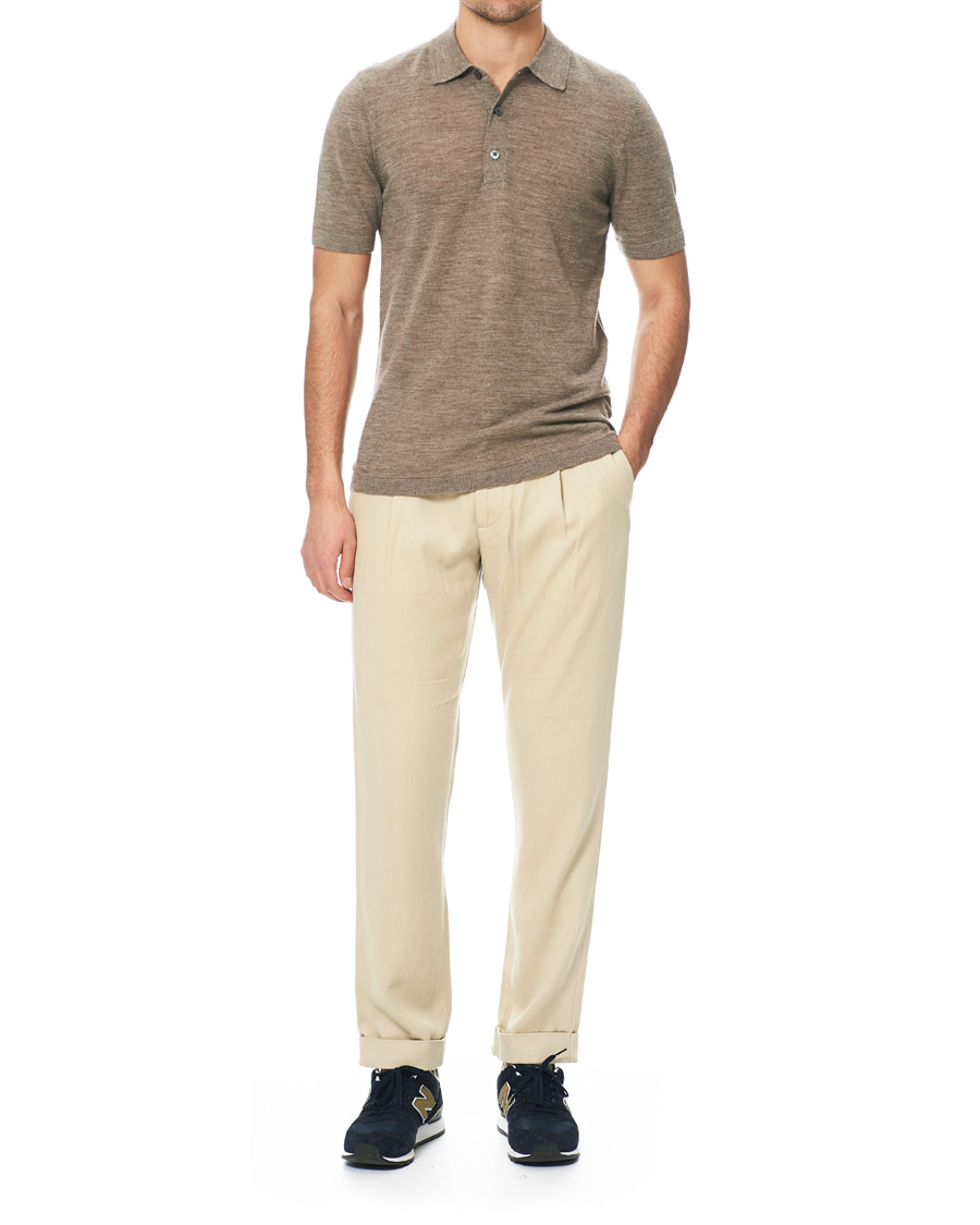 Herre | Pikéer | A Day's March | Short Sleeve Merino Polo Taupe Melange