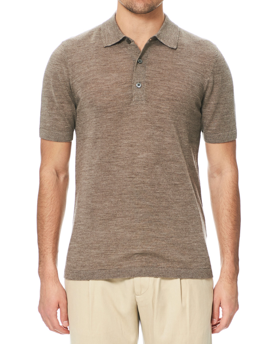Herre | Pikéer | A Day's March | Short Sleeve Merino Polo Taupe Melange
