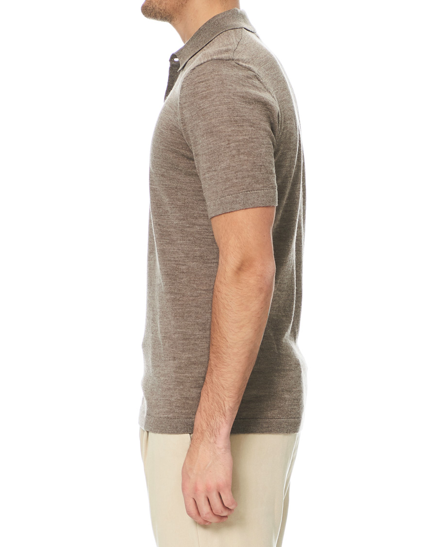 Herre | Pikéer | A Day's March | Short Sleeve Merino Polo Taupe Melange