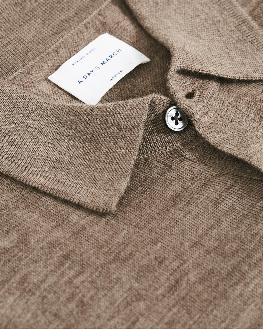 Herre | Pikéer | A Day's March | Short Sleeve Merino Polo Taupe Melange