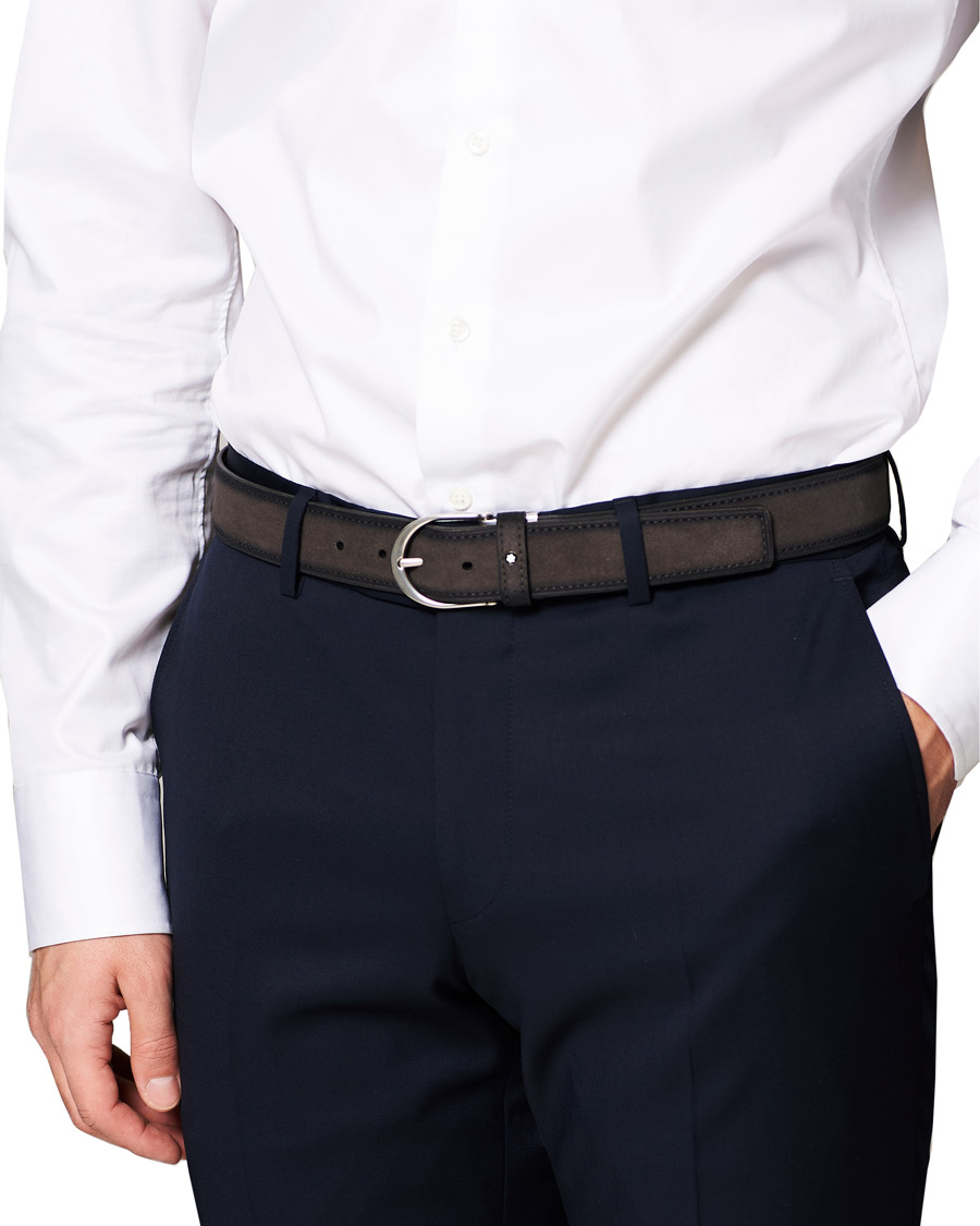 Herre | Montblanc Horseshoe Buckle Belt 35mm Grey Suede | Montblanc | Horseshoe Buckle Belt 35mm Grey Suede