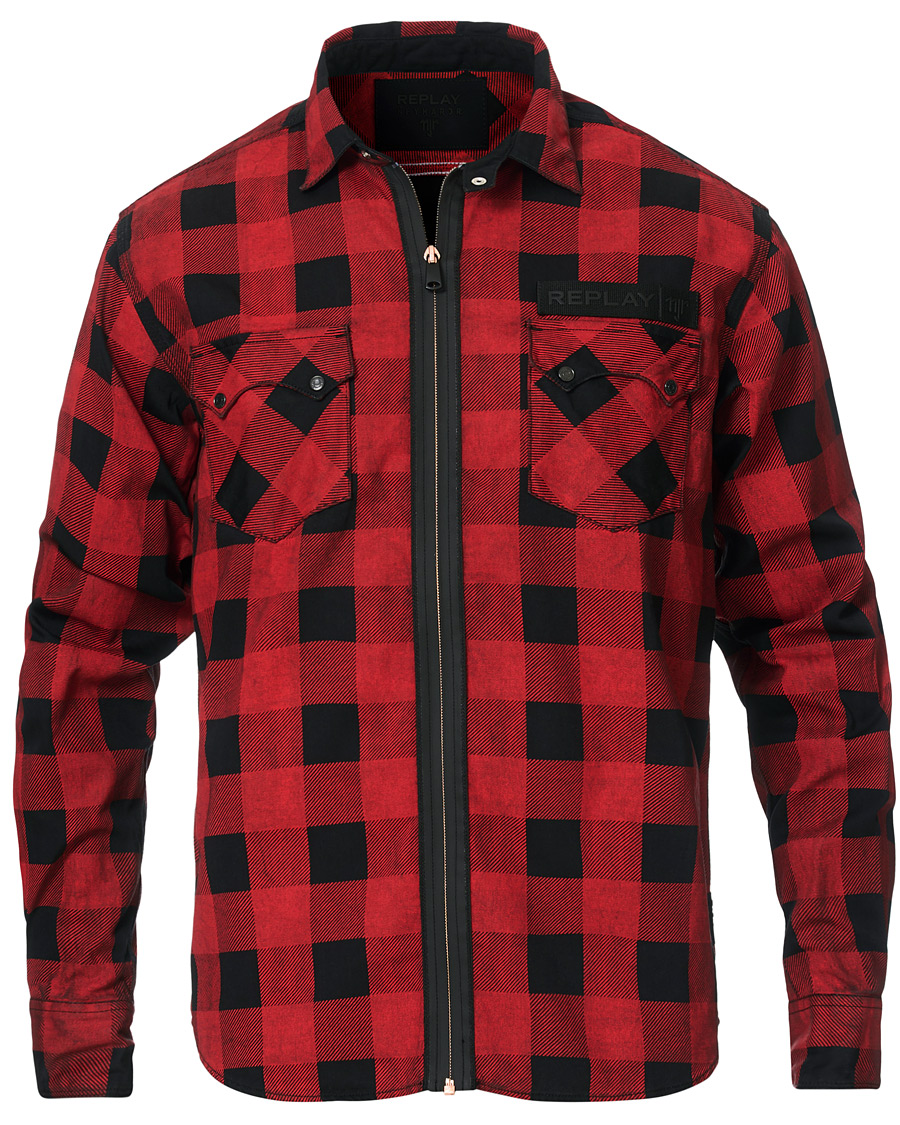 Herre | Skjorter | Replay | Neymar JR Check Full Zip Overshirt Black/Red