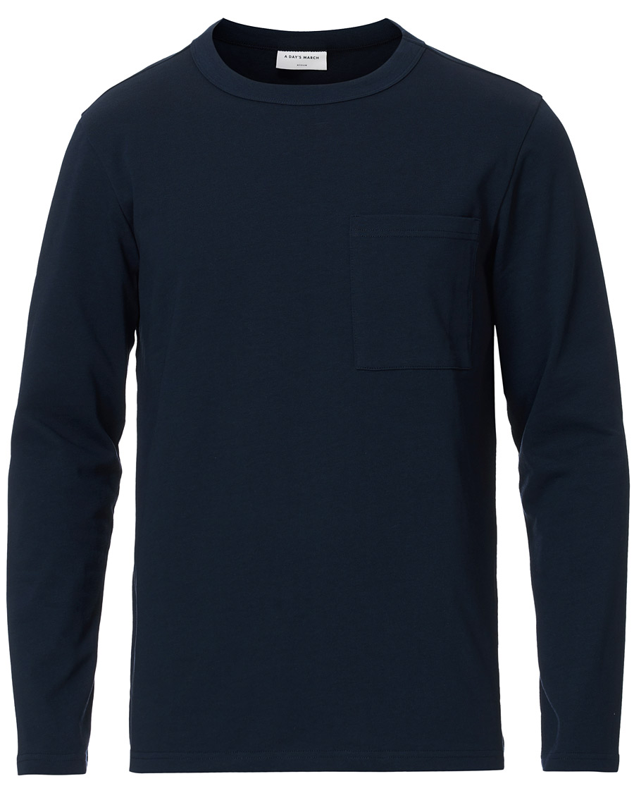 Herre | T-Shirts | A Day's March | Heavy Long Sleeve Tee Navy