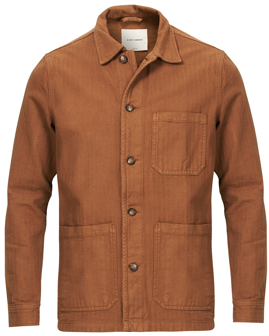 Herre | Skjorter | A Day's March | Original Herringbone Overshirt Trucker Brown L