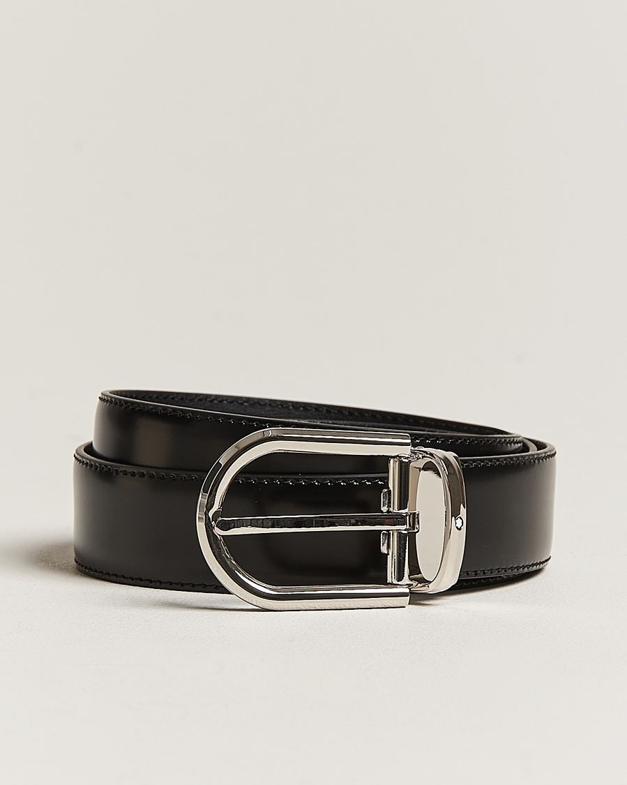 Herre | Montblanc Horseshoe Coated Buckle 30mm Leather Belt Black | Montblanc | Horseshoe Coated Buckle 30mm Leather Belt Black