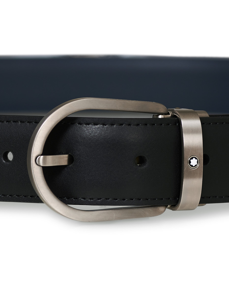 Herre | Montblanc Matt Buckle Reversible 32mm Leather Belt Black/Blue | Montblanc | Matt Buckle Reversible 32mm Leather Belt Black/Blue