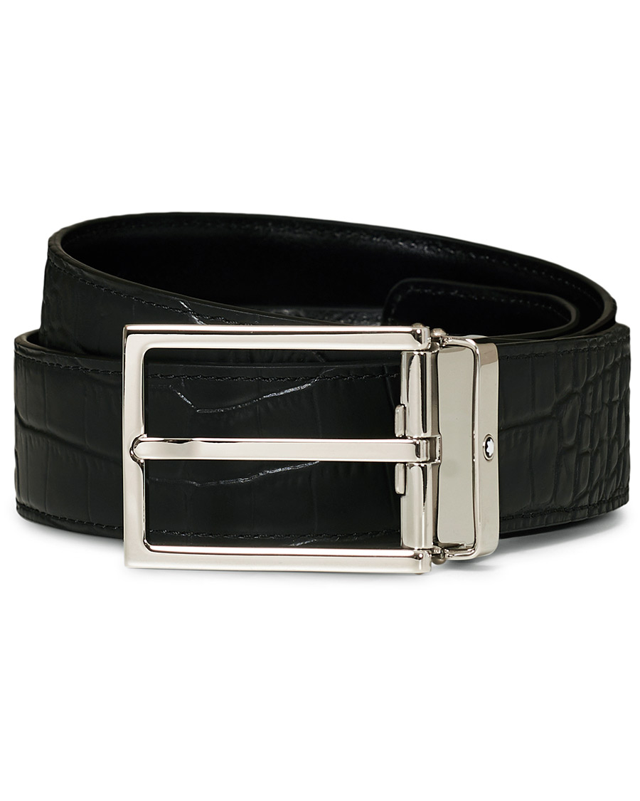 Herre | Montblanc Square Buckle Alligator Printed 35mm Leather Belt Black | Montblanc | Square Buckle Alligator Printed 35mm Leather Belt Black