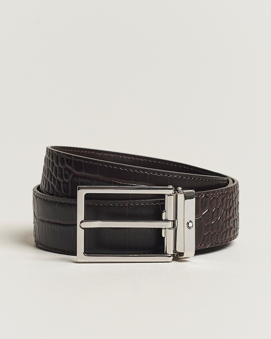 Herre | Montblanc Square Buckle Alligator Printed 35mm Leather Belt Brown | Montblanc | Square Buckle Alligator Printed 35mm Leather Belt Brown