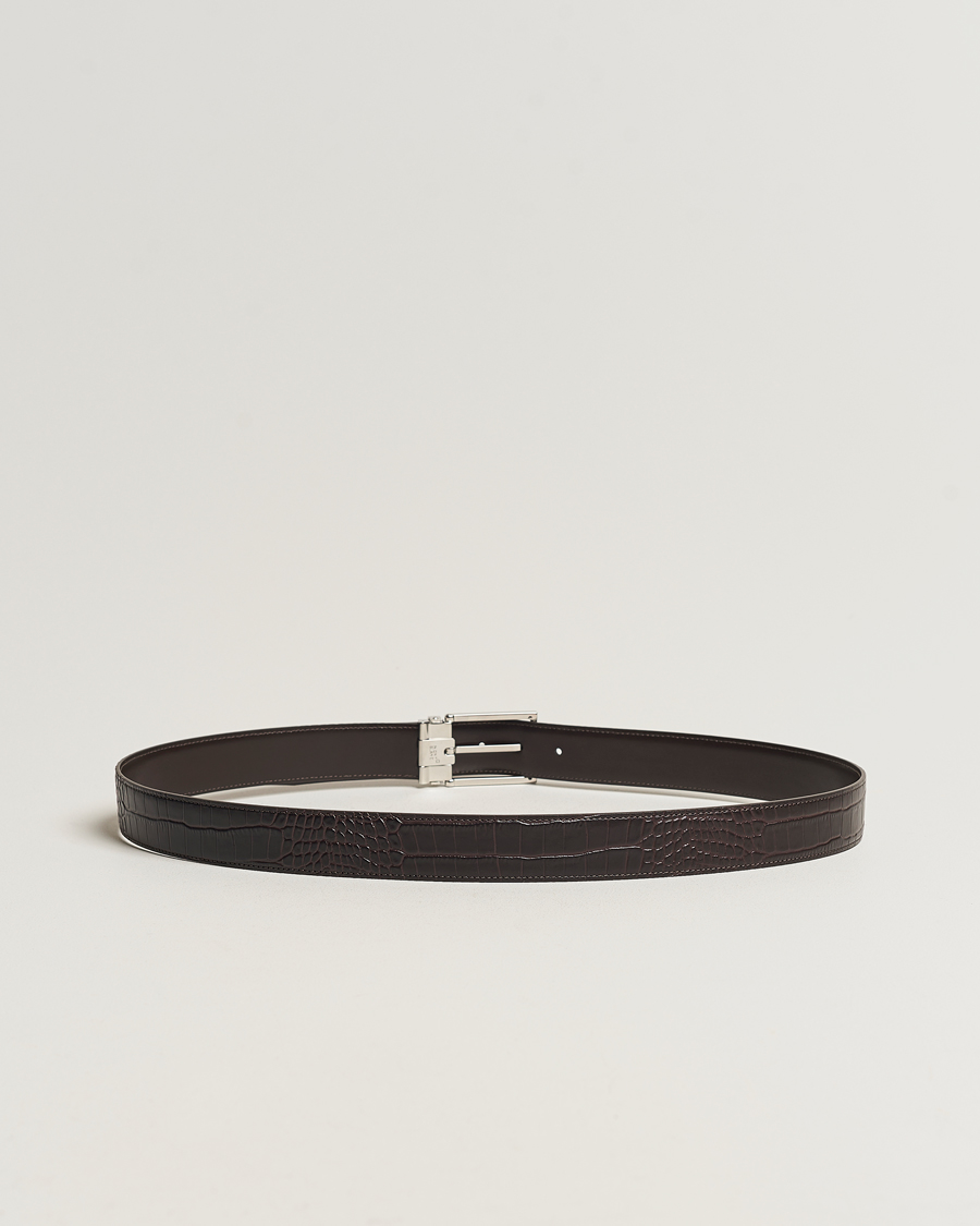 Herre | Belter | Montblanc | Square Buckle Alligator Printed 35mm Leather Belt Brown