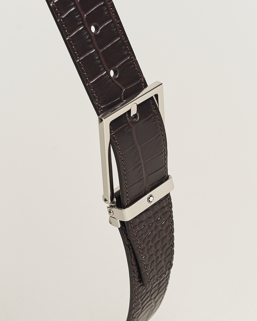 Herre | Belter | Montblanc | Square Buckle Alligator Printed 35mm Leather Belt Brown
