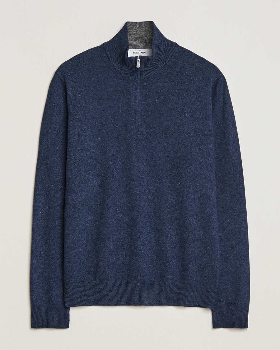 Herre | Italian Department | Gran Sasso | Wool/Cashmere Half Zip Navy
