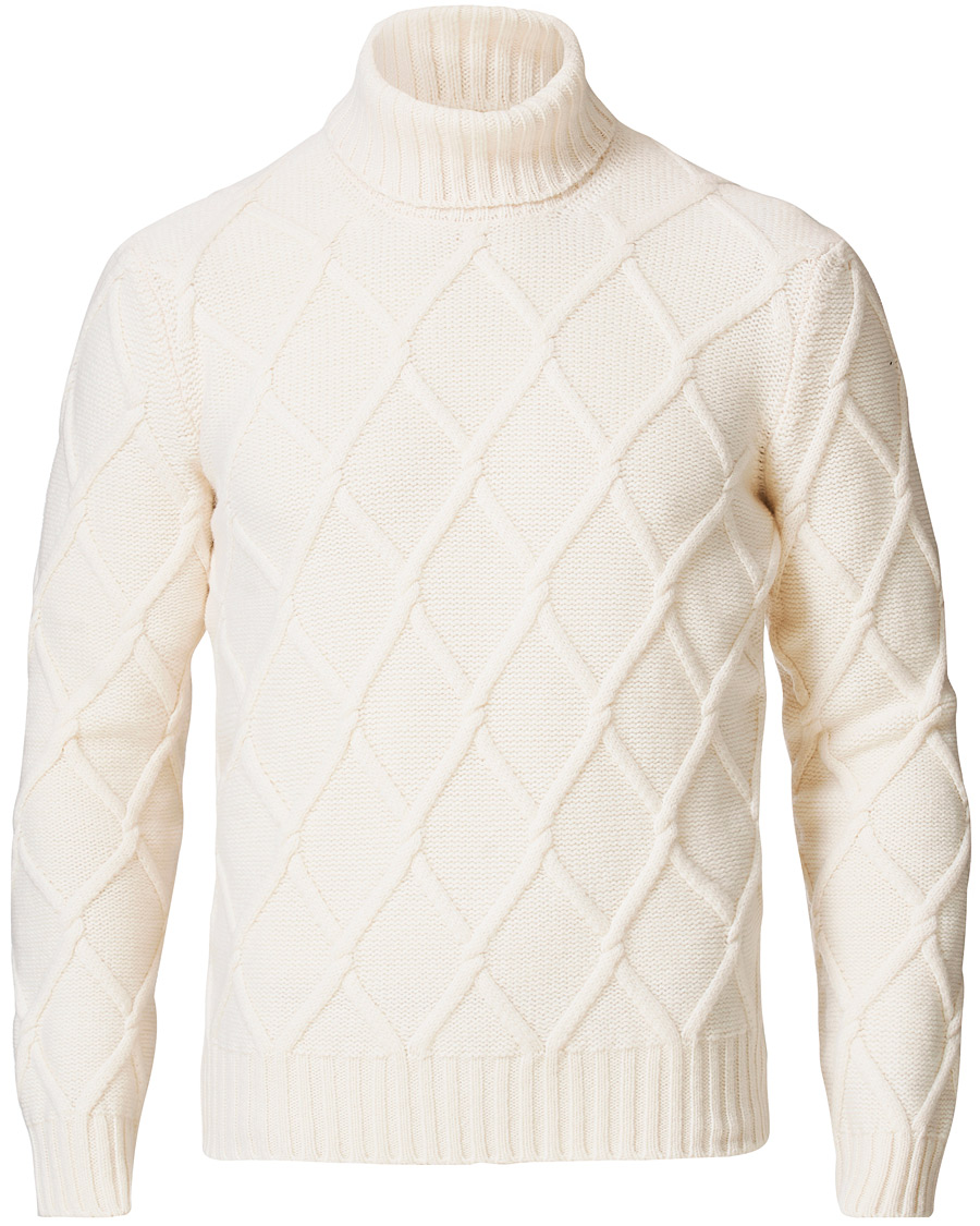 Herre | Gensere | Gran Sasso | Cable Knitted Heavy Wool Rollneck Off White