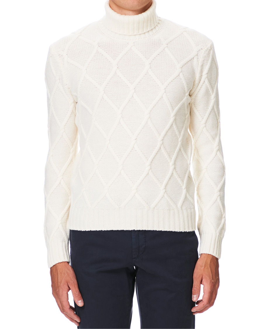 Herre | Gensere | Gran Sasso | Cable Knitted Heavy Wool Rollneck Off White