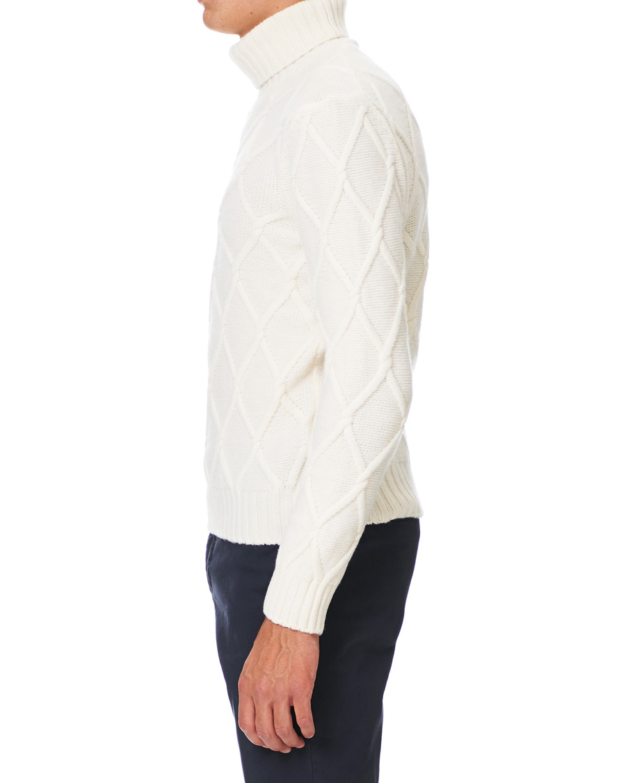 Herre | Gensere | Gran Sasso | Cable Knitted Heavy Wool Rollneck Off White