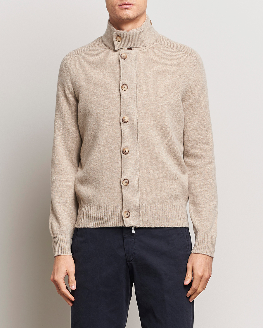 Herre |  | Gran Sasso | Heavy Wool Cardigan Taupe Melange