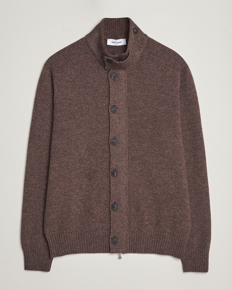 Herre | Gran Sasso | Gran Sasso | Heavy Wool Cardigan Brown Melange