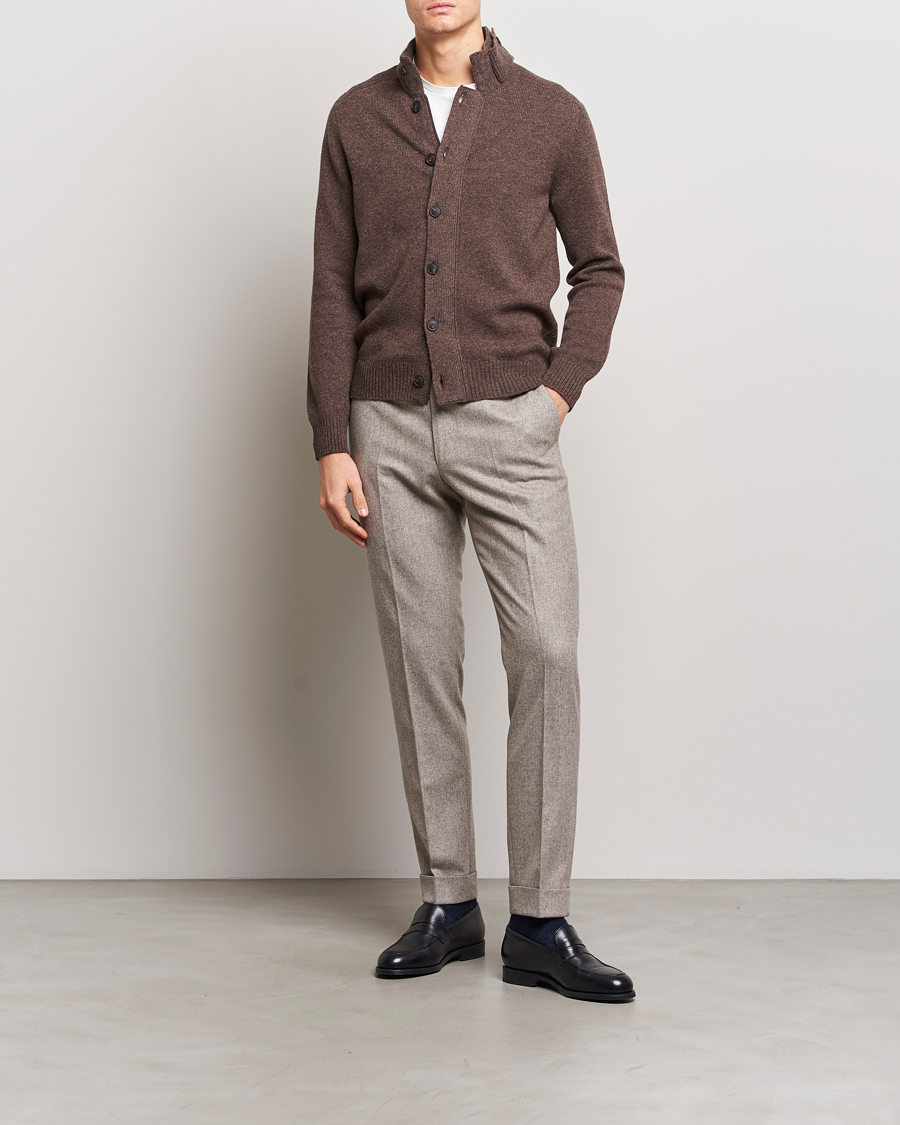 Herre | Gensere | Gran Sasso | Heavy Wool Cardigan Brown Melange