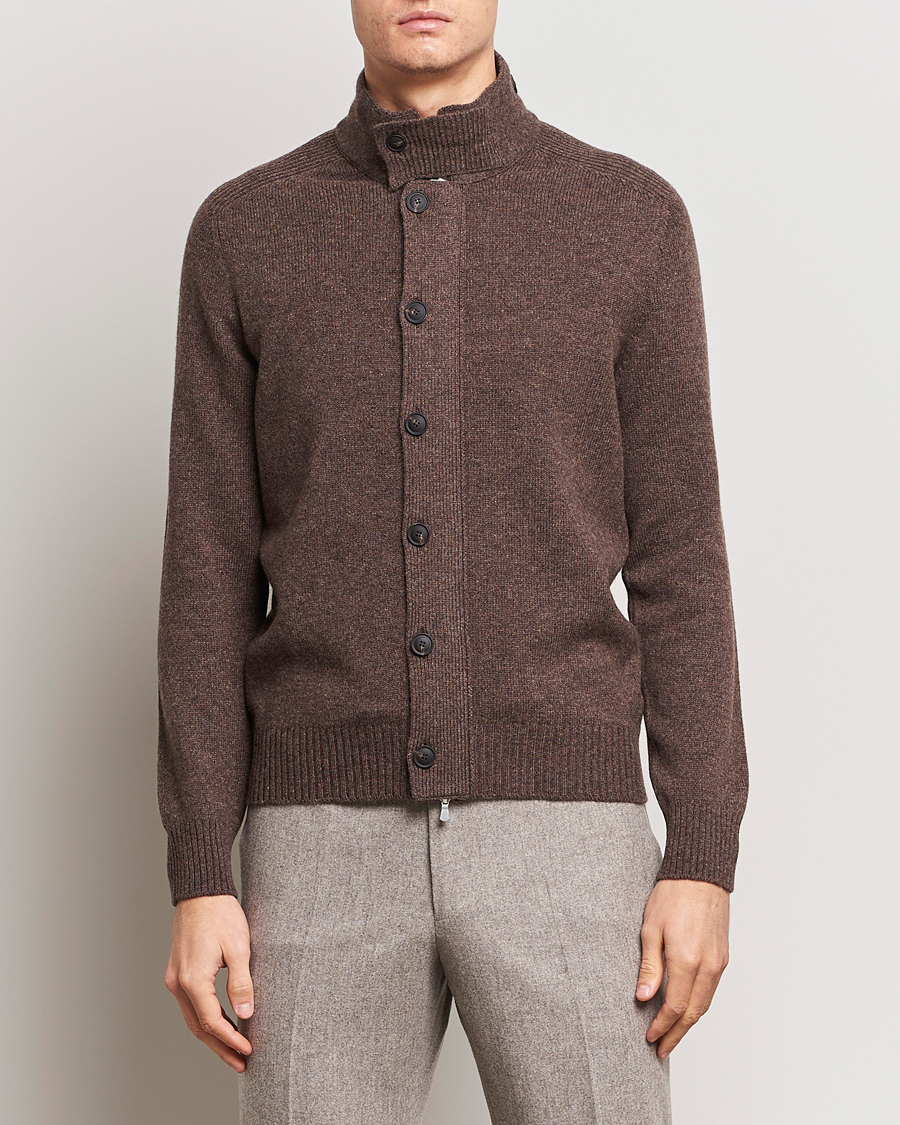 Herre | Gran Sasso | Gran Sasso | Heavy Wool Cardigan Brown Melange