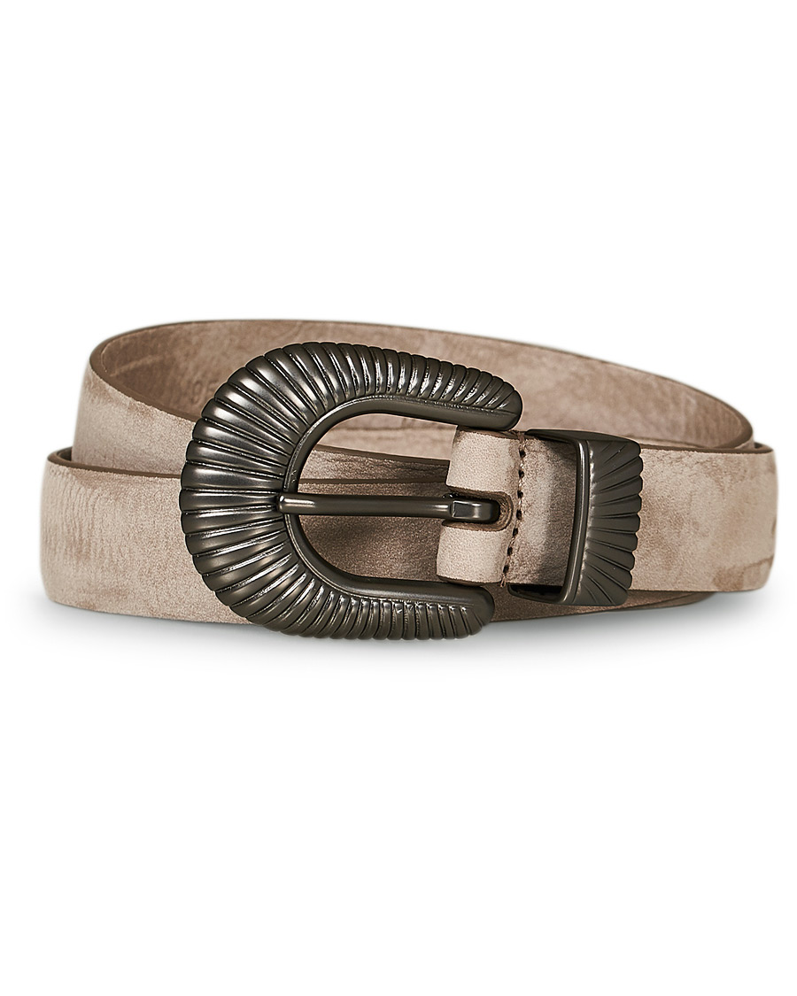 Herre | Anderson's Calf Nubuck 2,5 cm Buckle Belt Soft Grey | Anderson's | Calf Nubuck 2,5 cm Buckle Belt Soft Grey