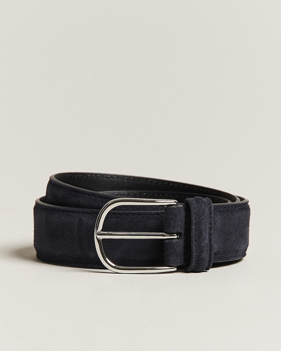 Herre | Belter | Anderson's | Suede 3,5 cm Belt Navy