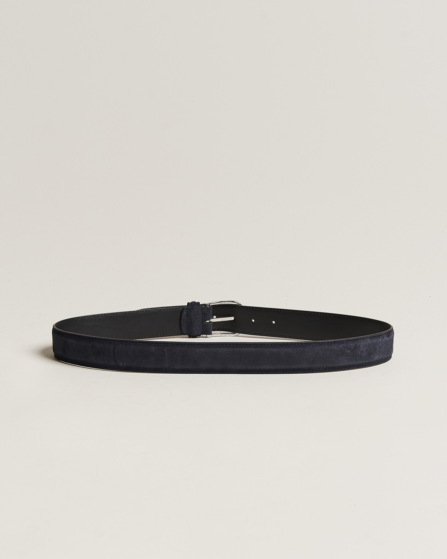 Herre | Italian Department | Anderson's | Suede 3,5 cm Belt Navy