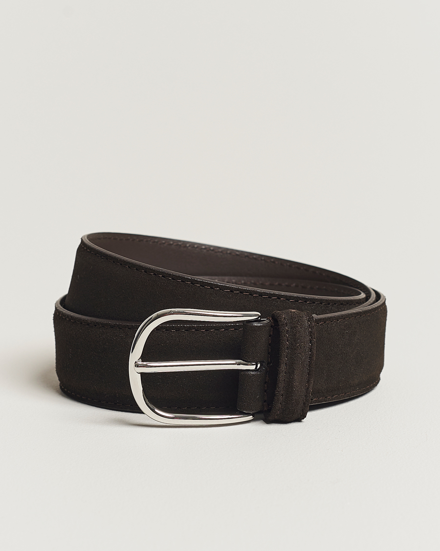 Herre | Belter | Anderson's | Suede 3,5 cm Belt Dark Brown