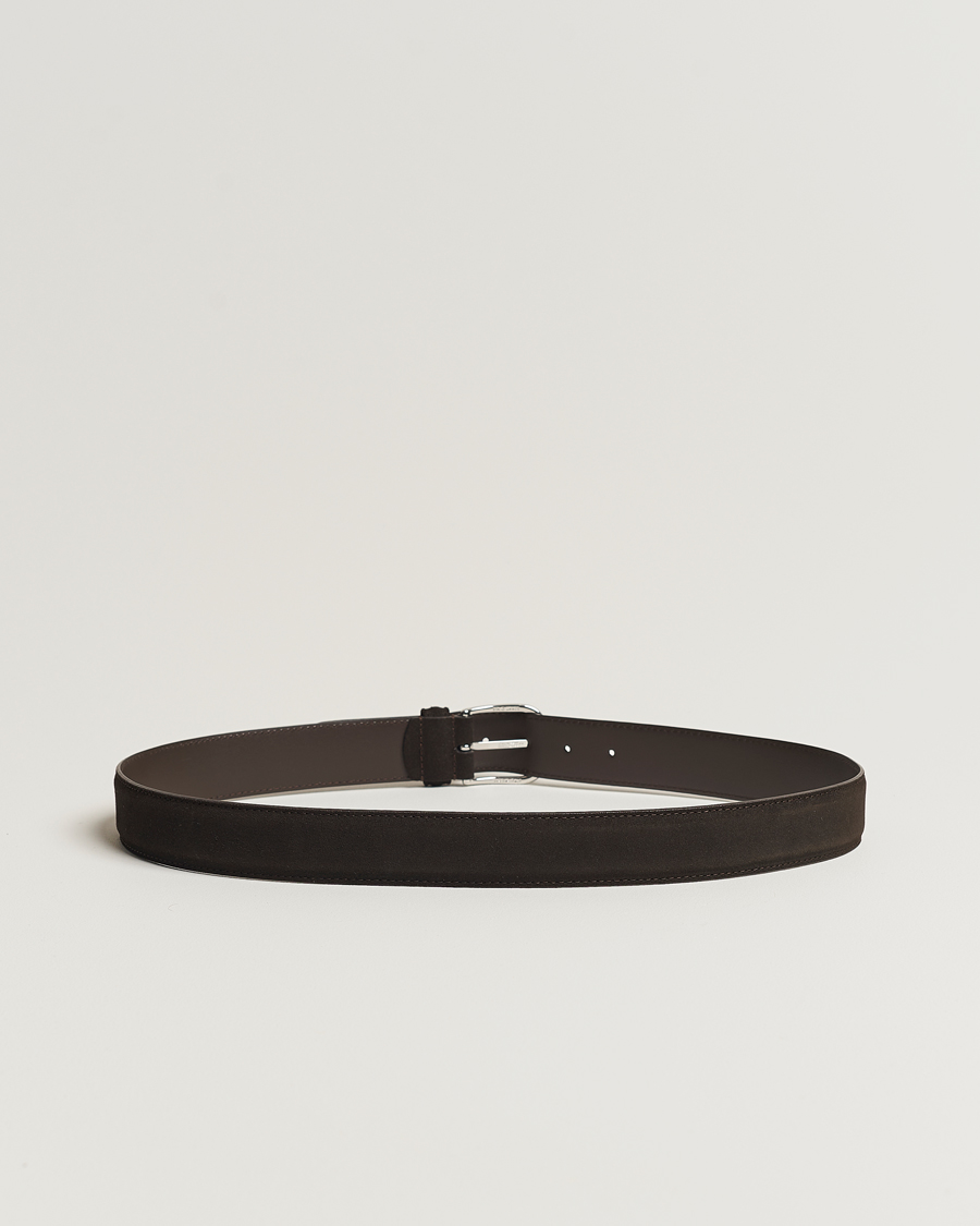 Herre | Belter | Anderson's | Suede 3,5 cm Belt Dark Brown