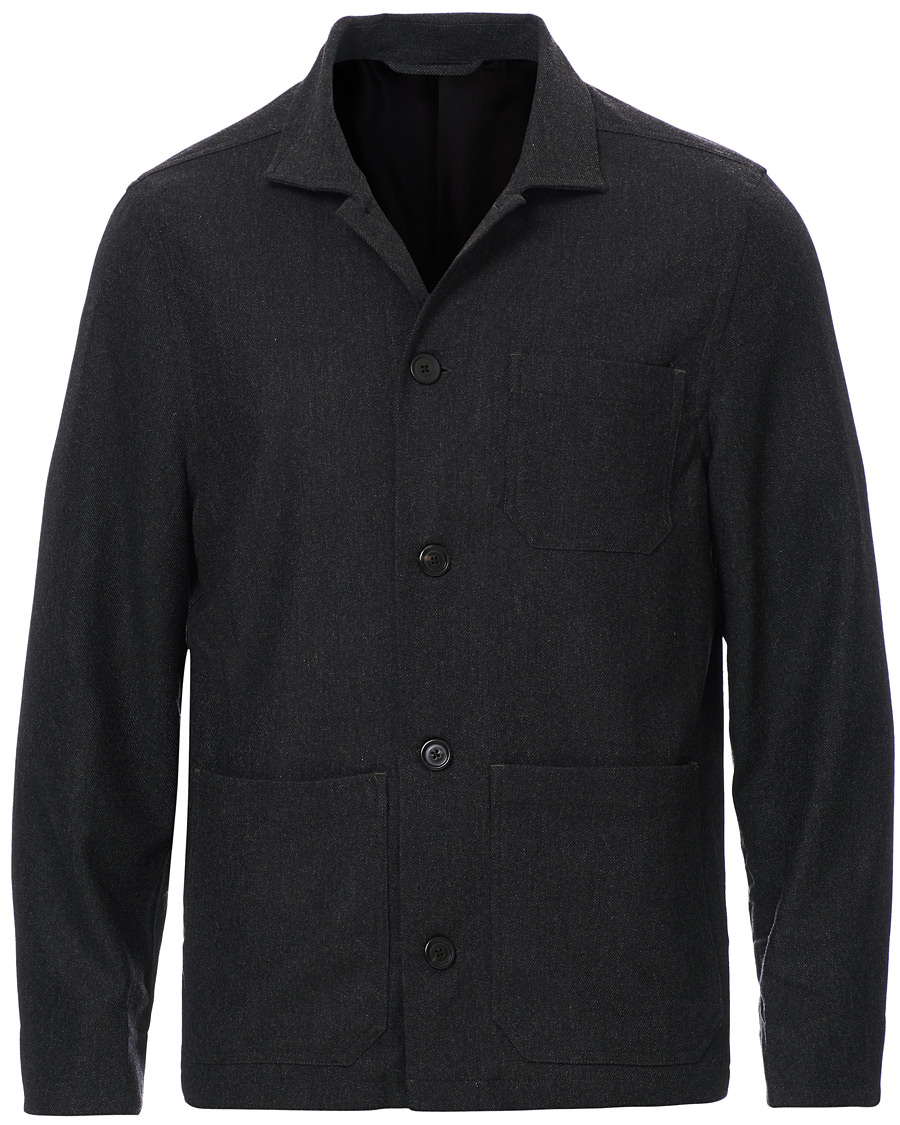 Herre | Skjorter | Filippa K | Louis Flannel Jacket Dark Grey Melange