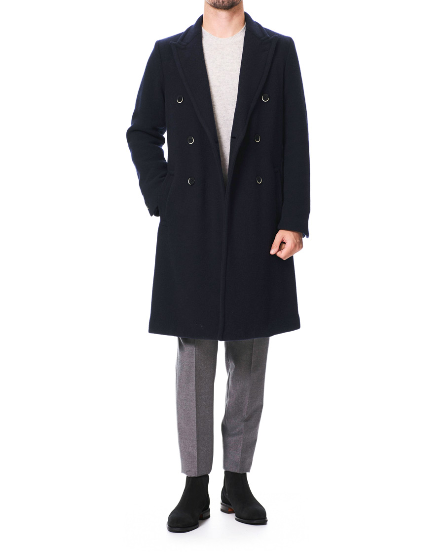 Herre | Jakker | Barena | Soft Double Breasted Wool Coat Navy