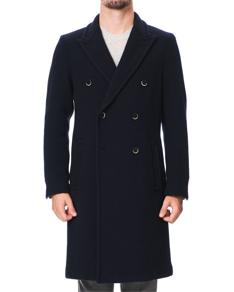 Herre | Jakker | Barena | Soft Double Breasted Wool Coat Navy