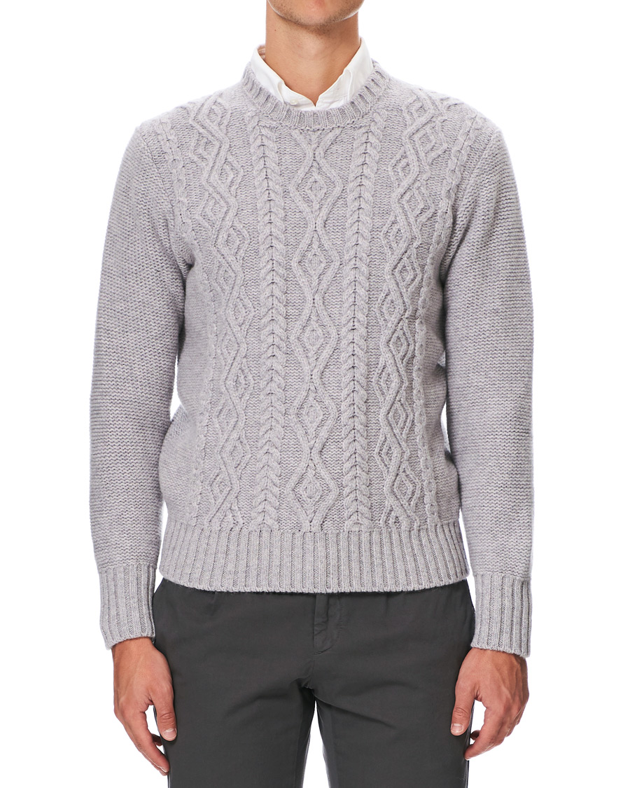 Herre | Gensere | Inis Meáin | Classic Aran Wool Crew Neck Light Grey
