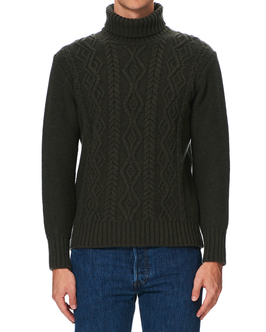 Herre | Gensere | Inis Meáin | Classic Aran Wool Turtleneck Green
