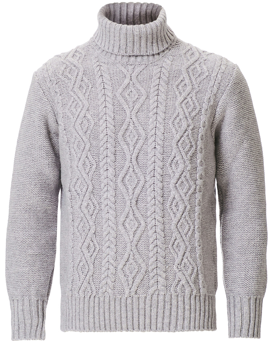 Herre | Gensere | Inis Meáin | Classic Aran Wool Turtleneck Light Grey