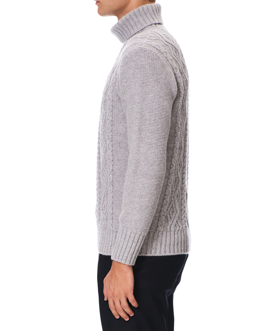 Herre | Gensere | Inis Meáin | Classic Aran Wool Turtleneck Light Grey