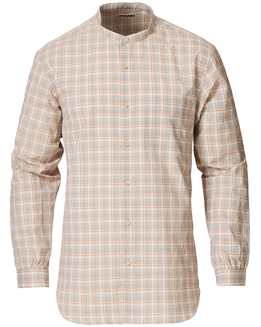 Herre | Skjorter | Camoshita | Mandarin Collar Cotton Shirt Beige Check