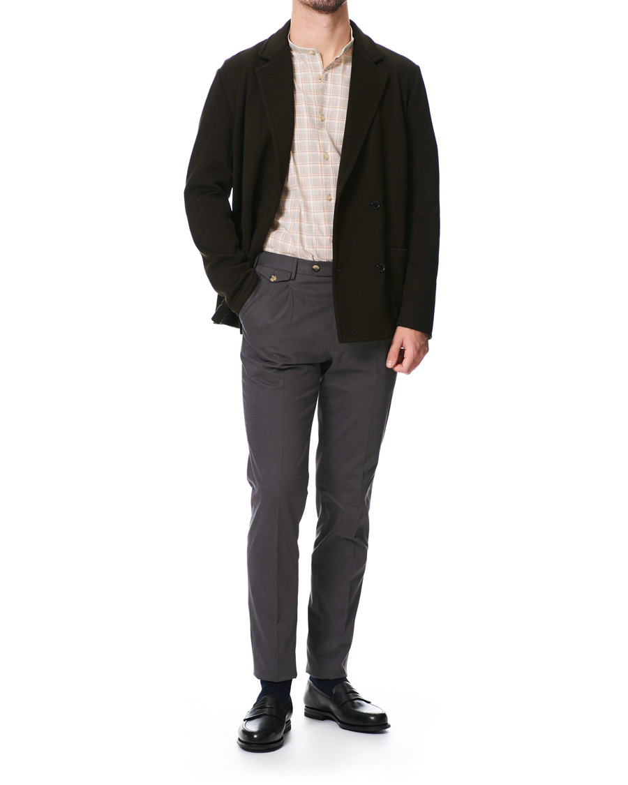 Herre | Skjorter | Camoshita | Mandarin Collar Cotton Shirt Beige Check