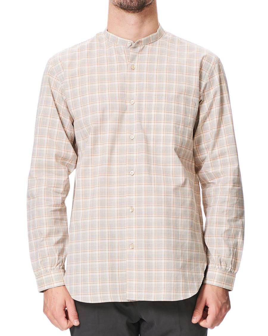 Herre | Skjorter | Camoshita | Mandarin Collar Cotton Shirt Beige Check