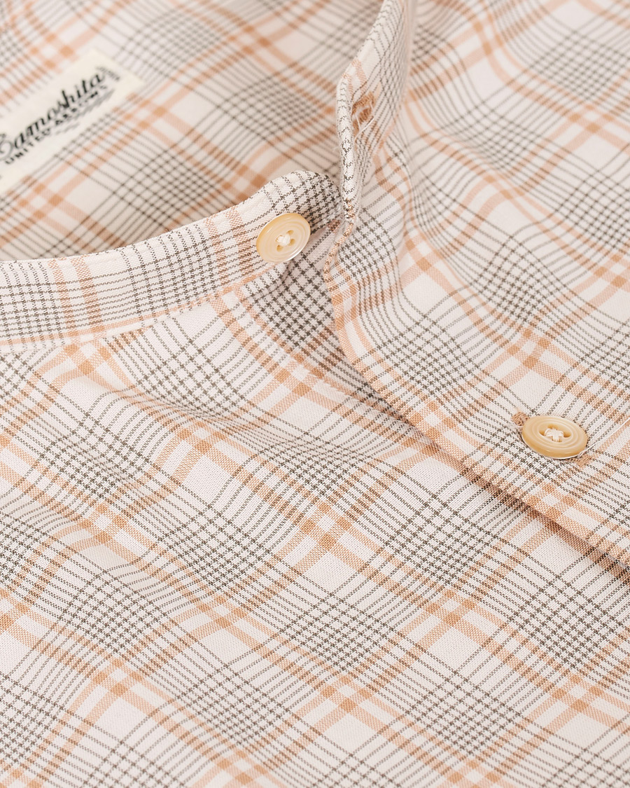 Herre | Skjorter | Camoshita | Mandarin Collar Cotton Shirt Beige Check