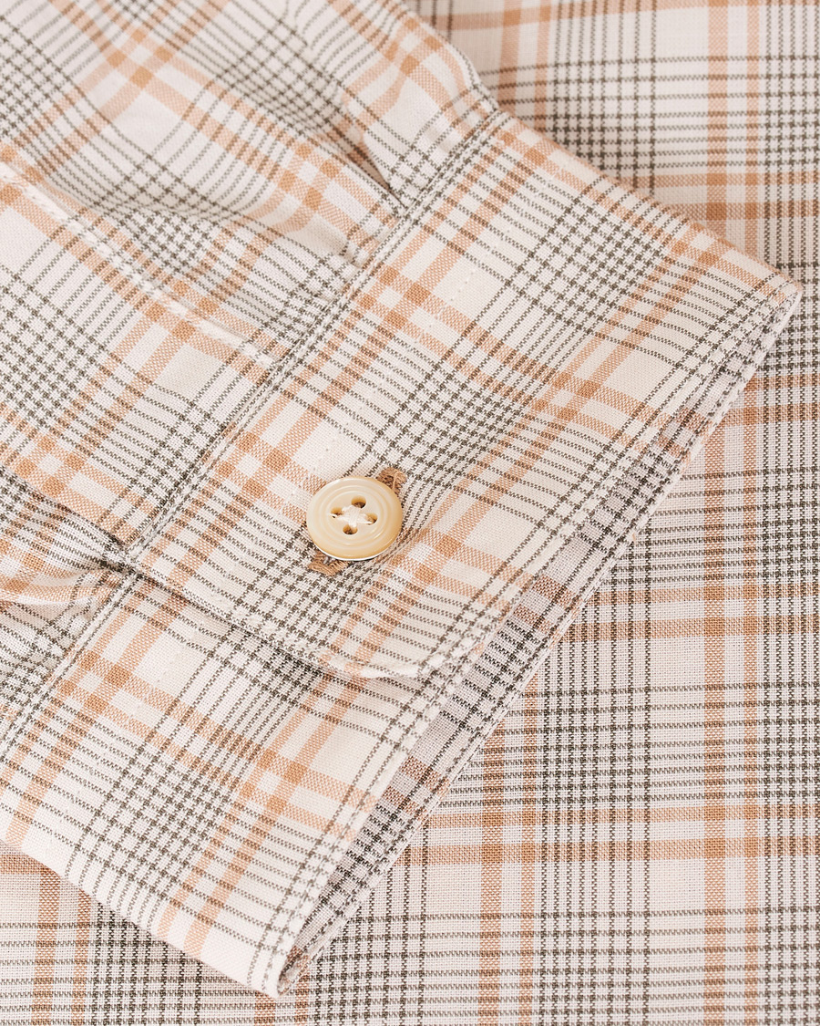 Herre | Skjorter | Camoshita | Mandarin Collar Cotton Shirt Beige Check