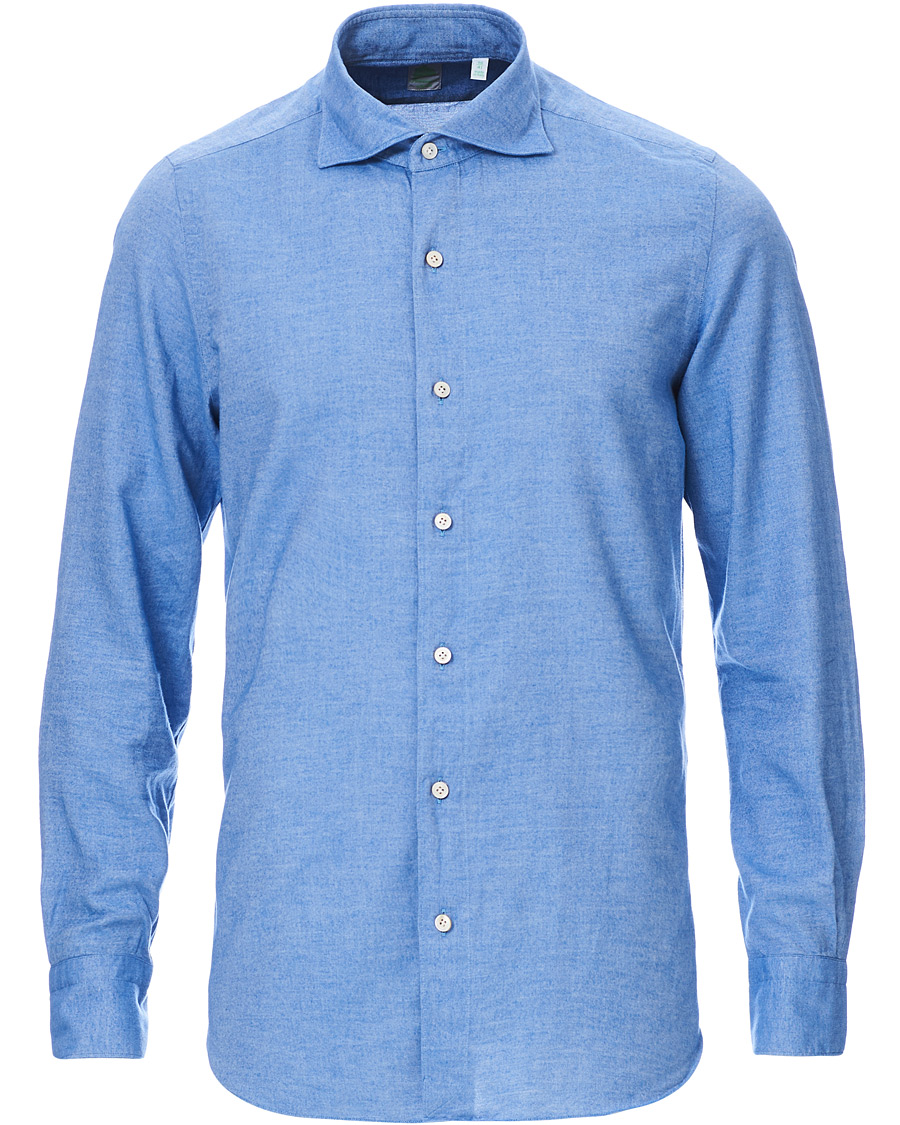 Herre | Skjorter | Finamore Napoli | Tokyo Slim Fit Flannel Shirt Light Blue