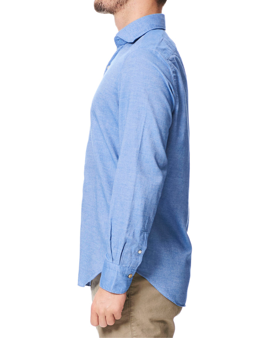 Herre | Skjorter | Finamore Napoli | Tokyo Slim Fit Flannel Shirt Light Blue