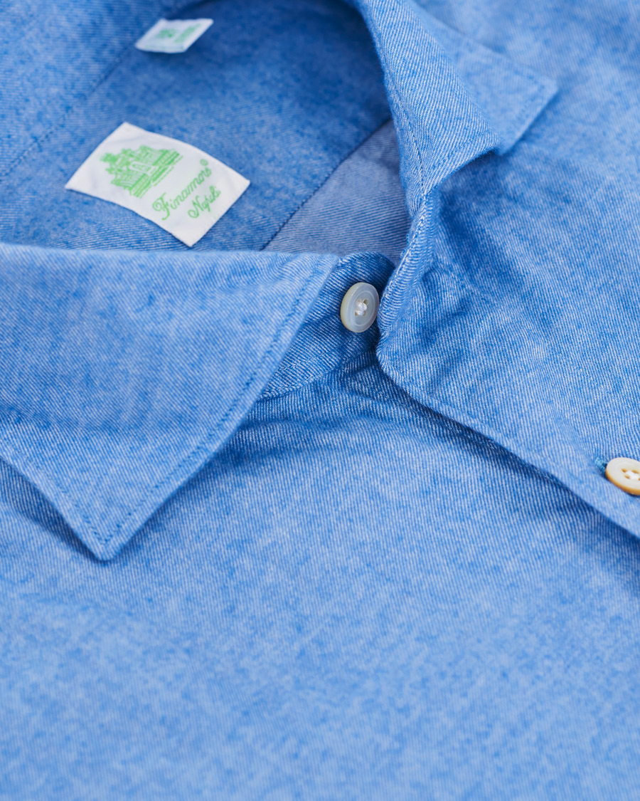 Herre | Skjorter | Finamore Napoli | Tokyo Slim Fit Flannel Shirt Light Blue
