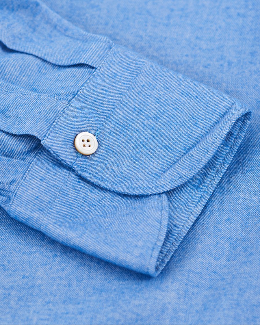 Herre | Skjorter | Finamore Napoli | Tokyo Slim Fit Flannel Shirt Light Blue