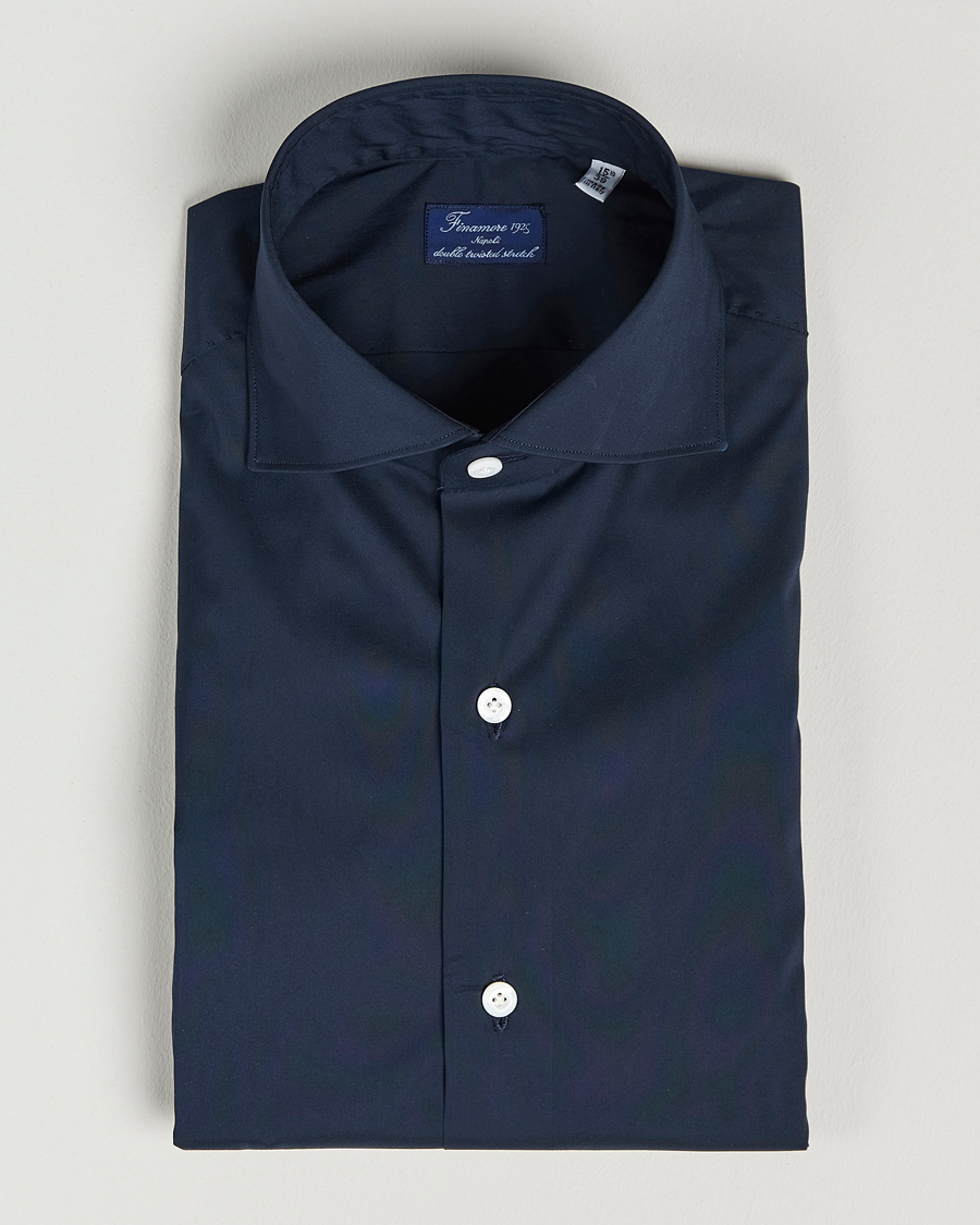 Herre | Businesskjorter | Finamore Napoli | Milano Slim Fit Stretch Shirt Navy