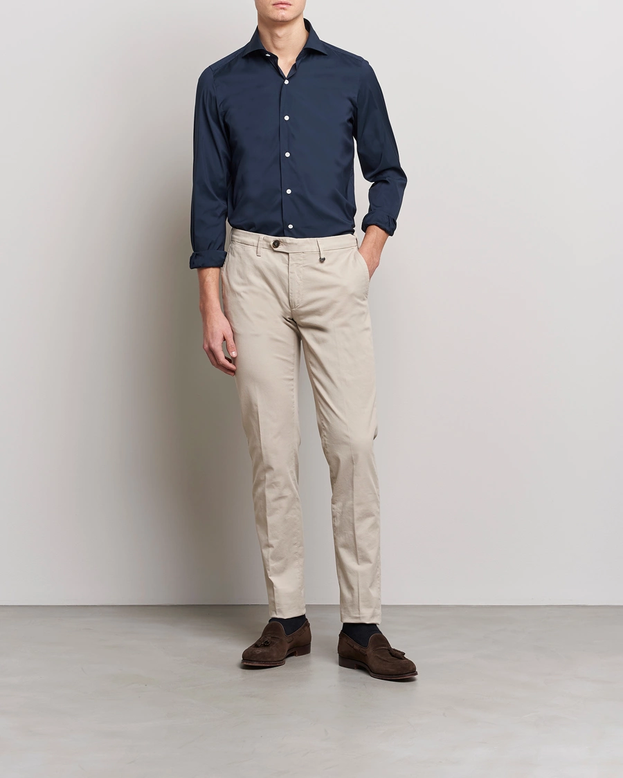 Herre | Formal Wear | Finamore Napoli | Milano Slim Fit Stretch Shirt Navy