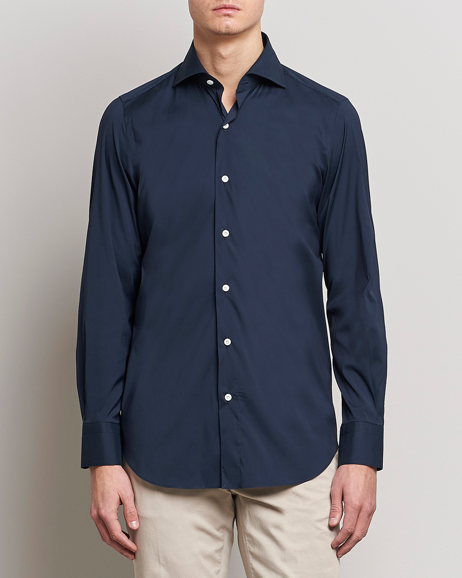 Herre | Skjorter | Finamore Napoli | Milano Slim Fit Stretch Shirt Navy